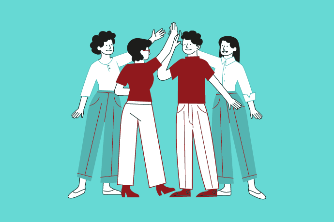 Cartoon image of millennials high-five-ing each other